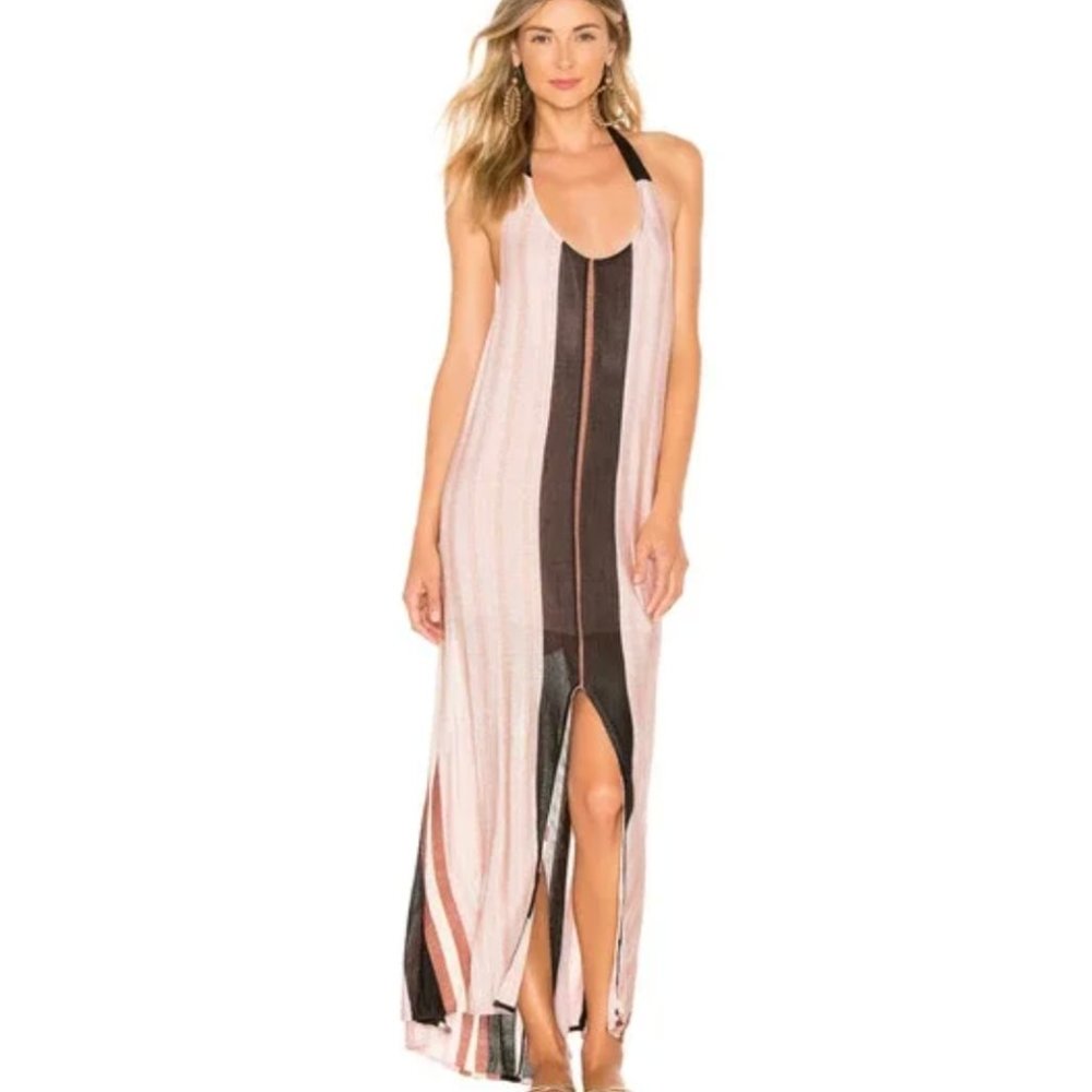 PilyQ Swim Papaya Faith Long Maxi Dress Womens XS Small Striped Pink